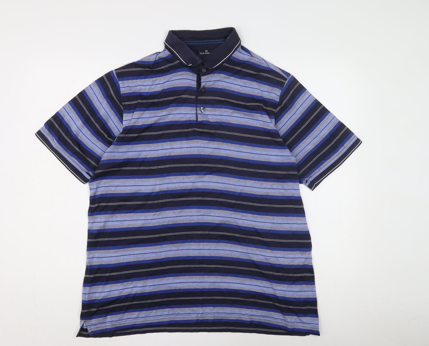 Blue Harbour Men's Blue Striped Polo Shirt L