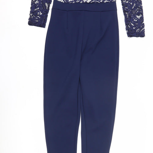 Quiz Women's Blue Off-Shoulder Lace Jumpsuit Size 8