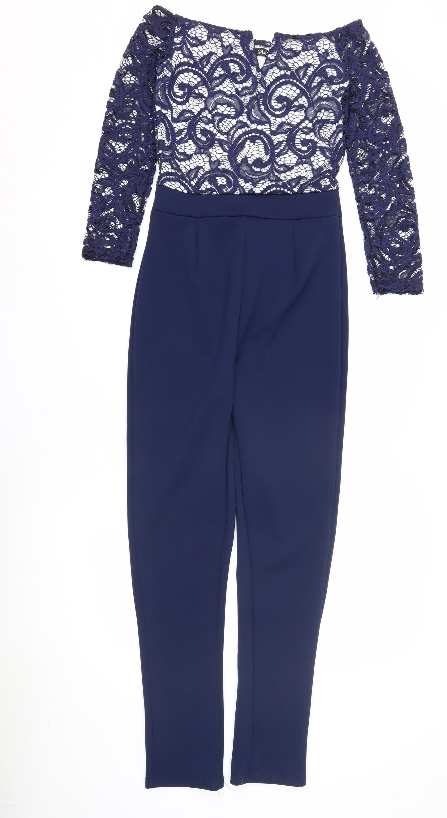 Quiz Women's Blue Off-Shoulder Lace Jumpsuit Size 8