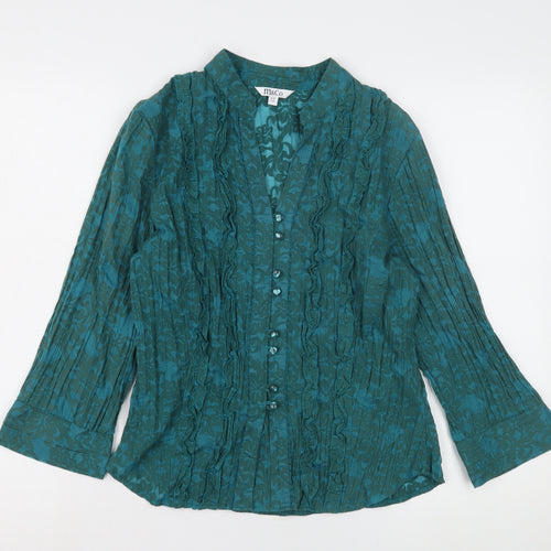 M&Co Women's Green Floral Blouse Collared Size 12