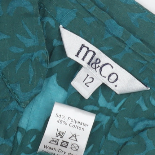 M&Co Women's Green Floral Blouse Collared Size 12