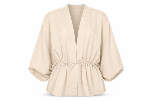 Front view of PRETTYLITTLETHING Women's Beige Kimono Blouse, size 12