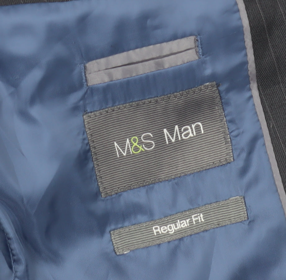 Marks and Spencer Men's Grey Striped Wool Blazer 34 Short Regular Fit