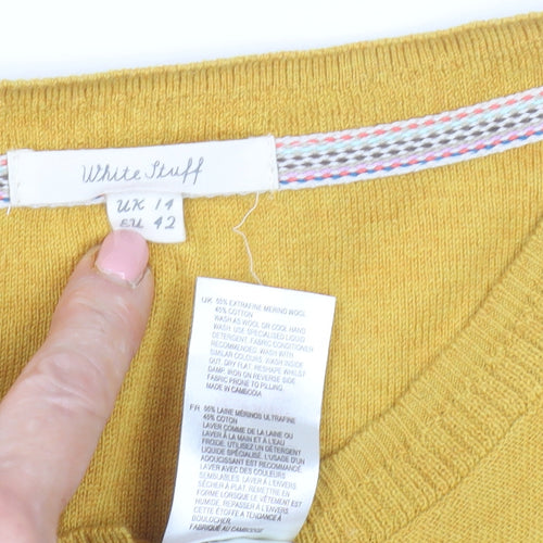 White Stuff Women's Yellow Cardigan UK 14 Merino Wool