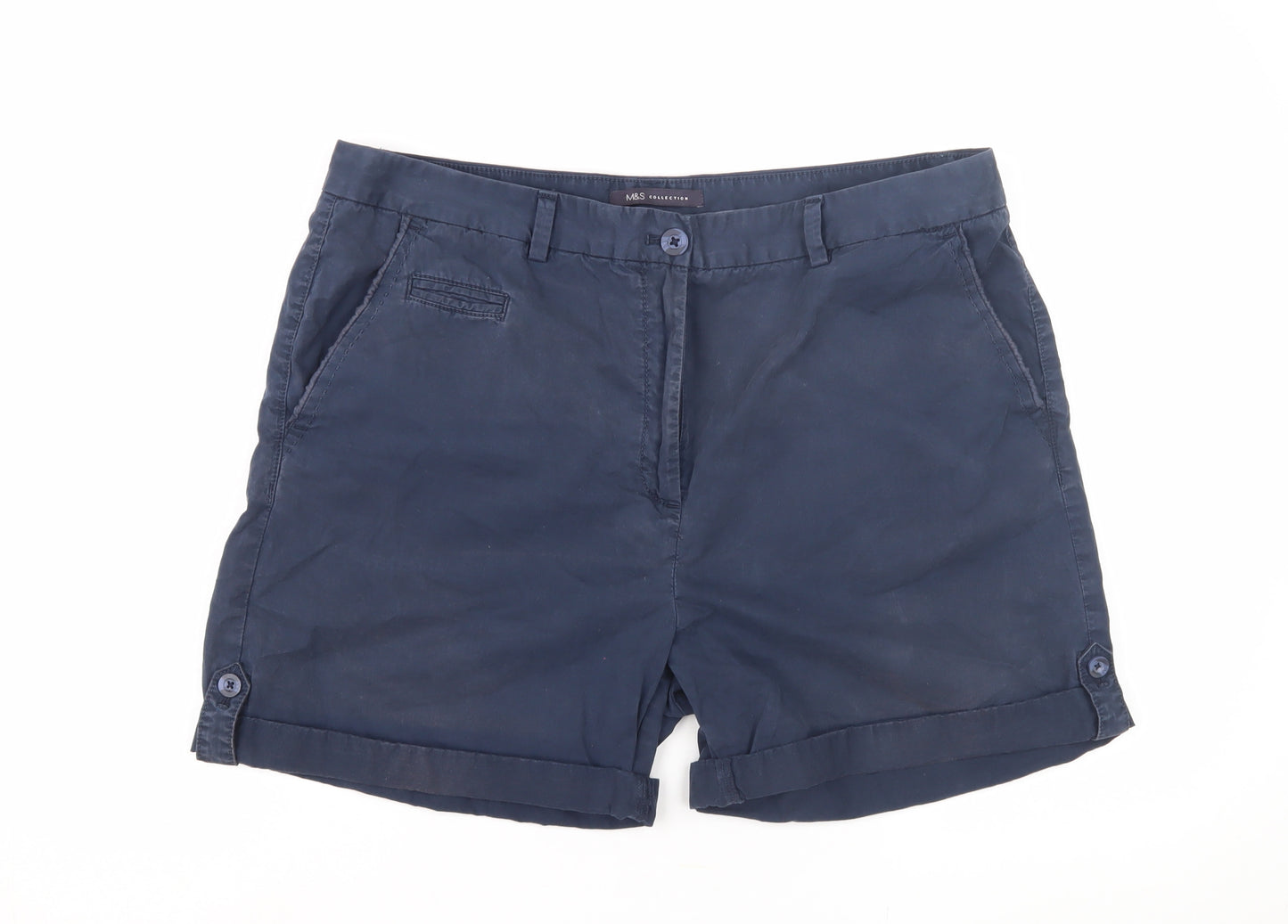 Marks and Spencer Women's Blue Cotton Shorts, Size 16