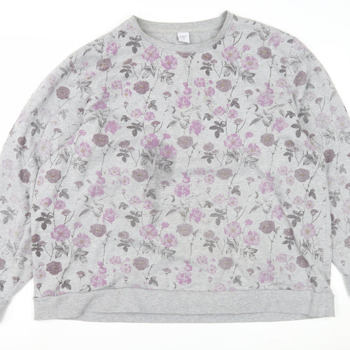 Cotton Traders Women's Grey Floral Pullover Sweatshirt Size 26