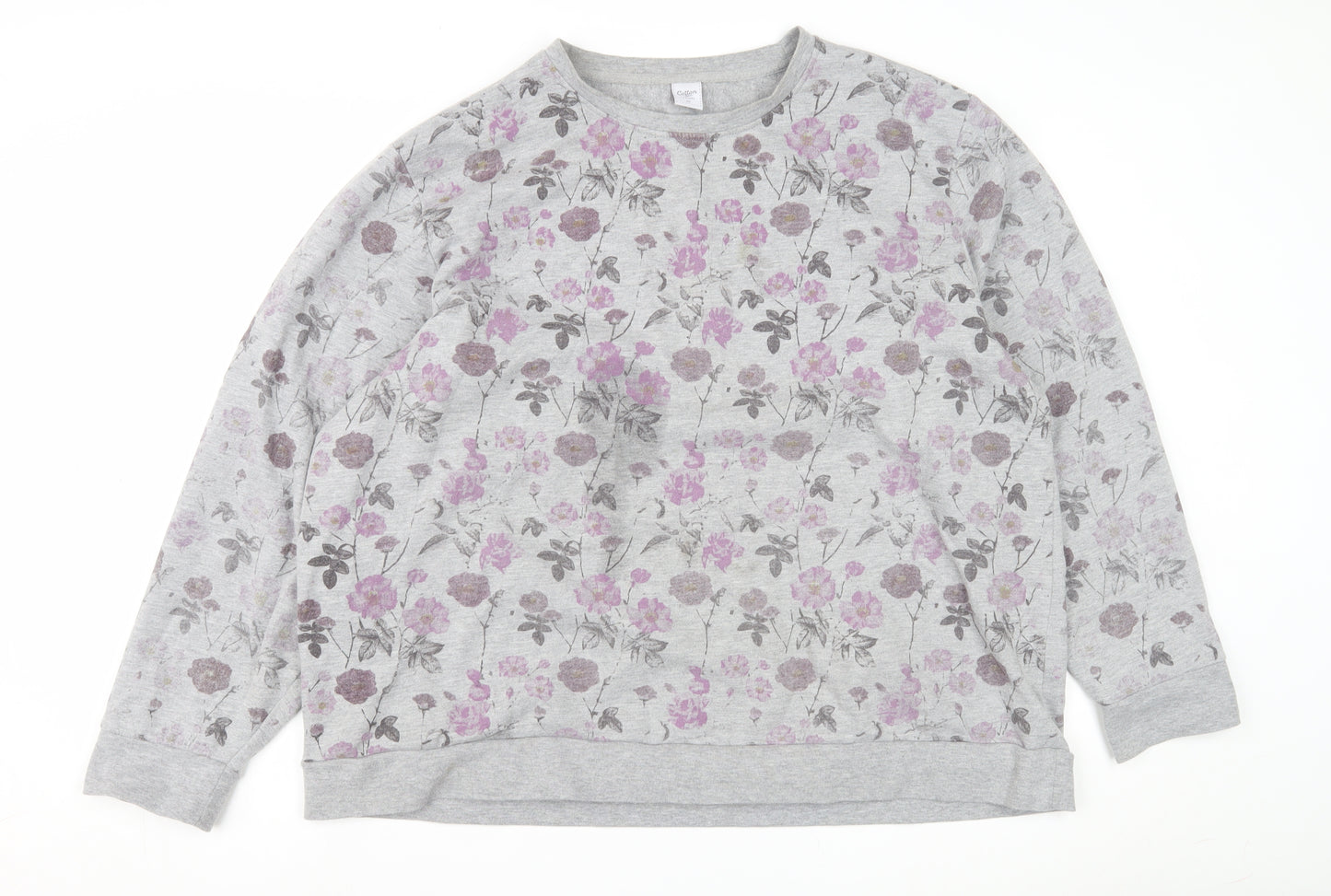 Cotton Traders Women's Grey Floral Pullover Sweatshirt Size 26