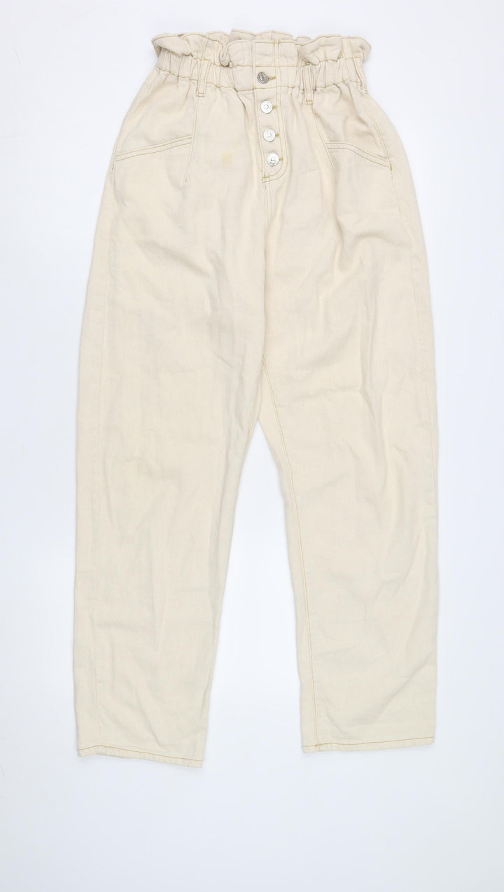 MNG Women's Beige Paperbag Jeans, Size L, High Rise