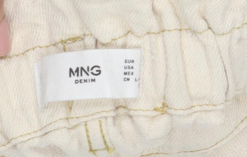 MNG Women's Beige Paperbag Jeans, Size L, High Rise