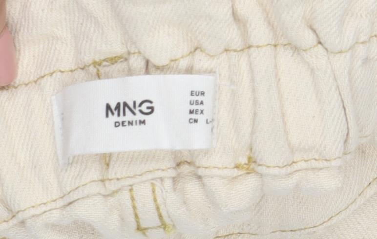 MNG Women's Beige Paperbag Jeans, Size L, High Rise