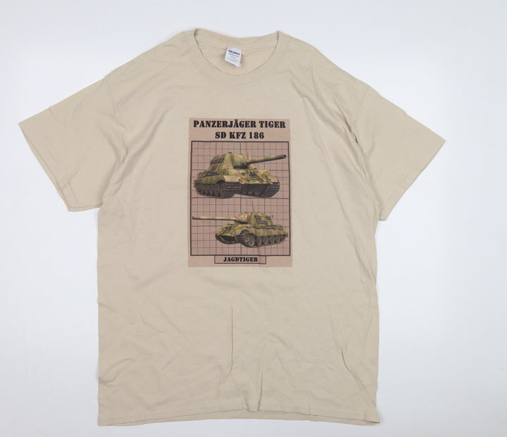 Gildan Men's Beige Army T-Shirt L Heavyweight