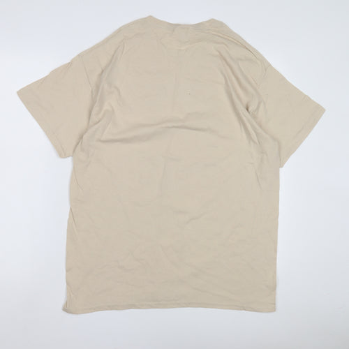 Gildan Men's Beige Army T-Shirt L Heavyweight