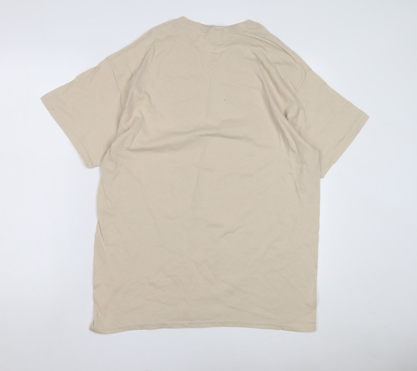 Gildan Men's Beige Army T-Shirt L Heavyweight