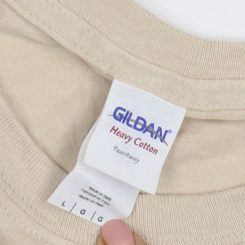 Gildan Men's Beige Army T-Shirt L Heavyweight