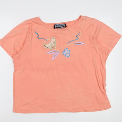 Indigo Moon Women's Orange T-Shirt, Size L, Embroidered