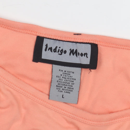 Indigo Moon Women's Orange T-Shirt, Size L, Embroidered