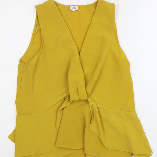 River Island Women's Yellow Linen Wrap Blouse Size 14