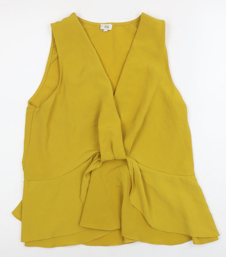 River Island Women's Yellow Linen Wrap Blouse Size 14