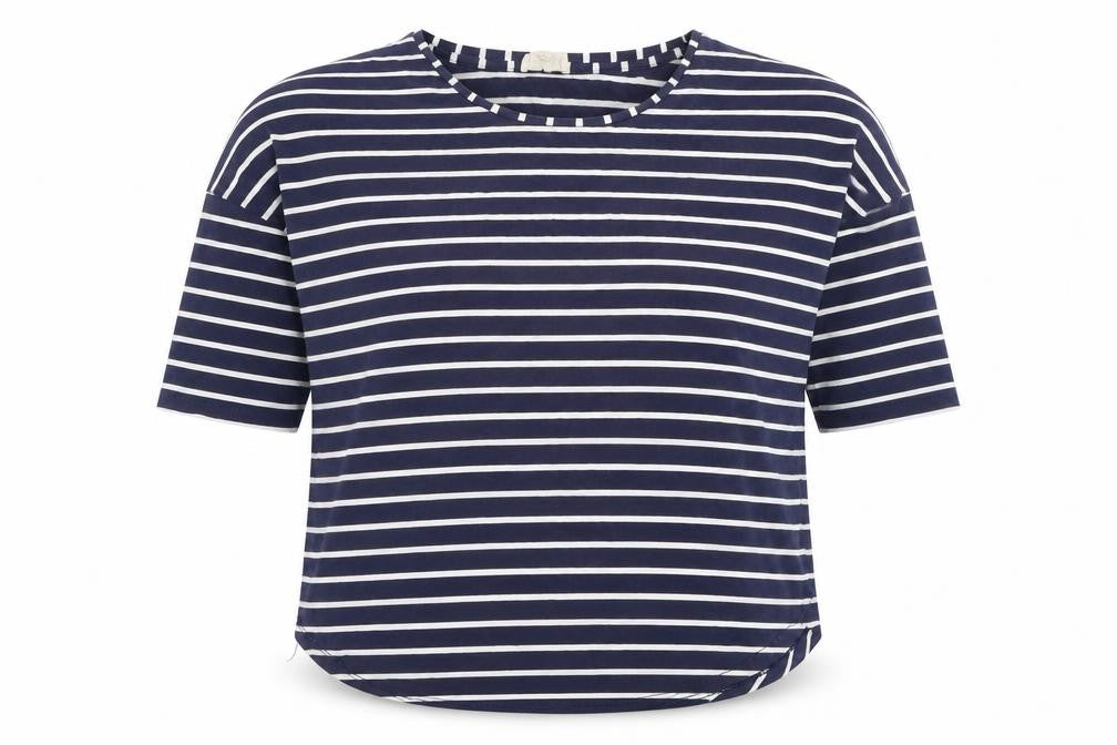 Front view of Phase Eight Women's Blue Striped T-Shirt, Medium