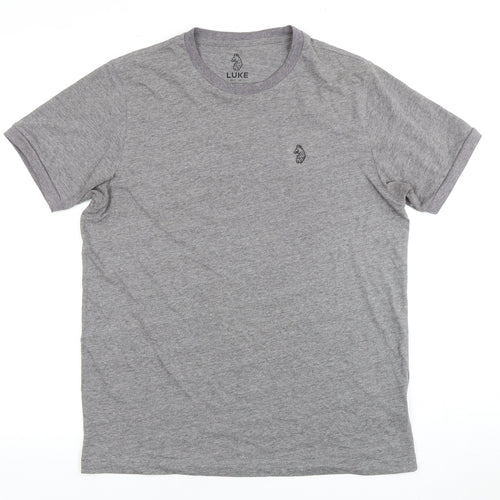 Luke Men's Grey M Crew Neck T-Shirt with Logo