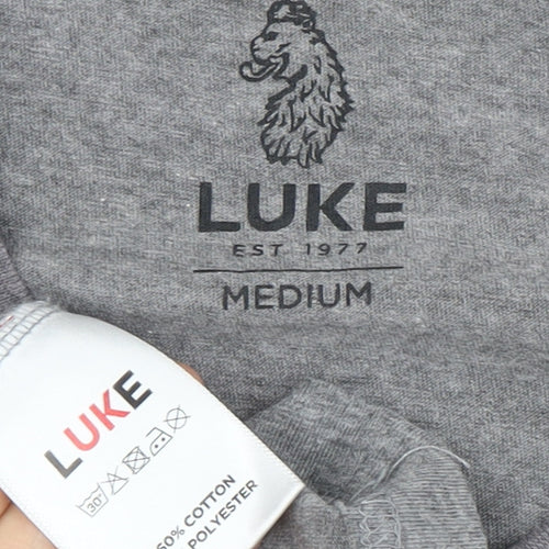 Luke Men's Grey M Crew Neck T-Shirt with Logo