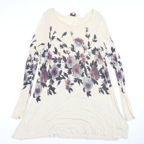 Phase Eight Women's Beige Floral Long Sleeve Dress Size 12