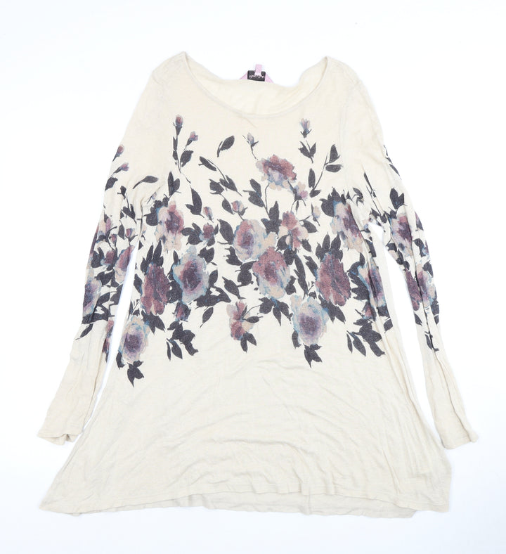 Phase Eight Women's Beige Floral Long Sleeve Dress Size 12