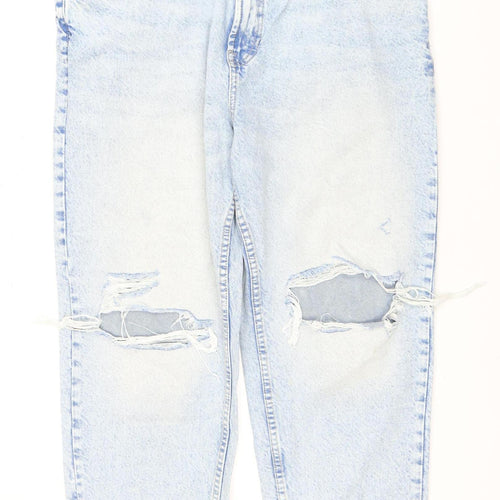 Bershka Women's Blue Loose Fit Distressed Jeans Size 16