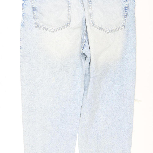 Bershka Women's Blue Loose Fit Distressed Jeans Size 16