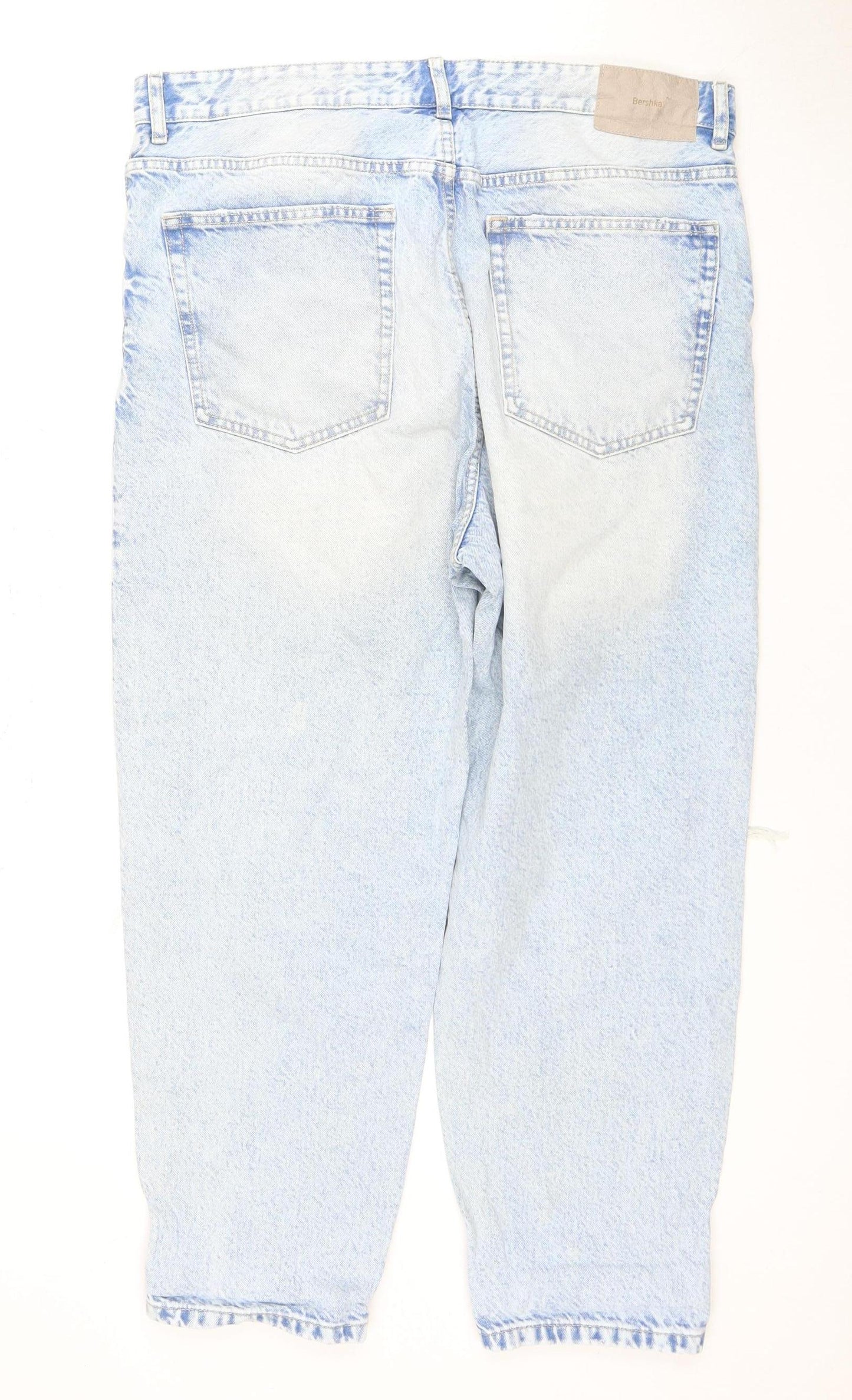 Bershka Women's Blue Loose Fit Distressed Jeans Size 16