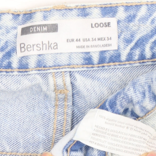 Bershka Women's Blue Loose Fit Distressed Jeans Size 16