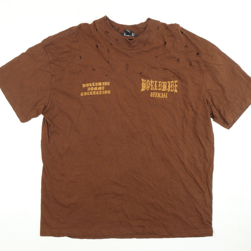 boohooMAN Men's XS Brown Short Sleeve Graphic T-Shirt