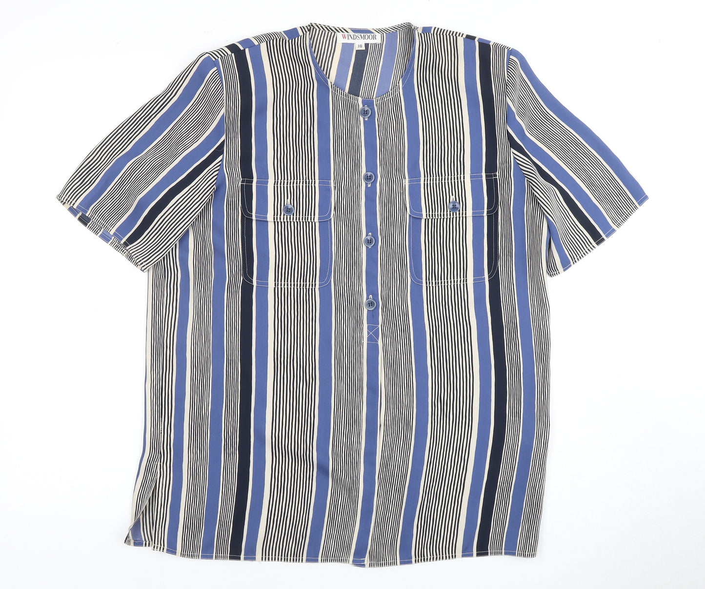 Windsmoor Women's Blue Striped Button-Up Shirt Size 12