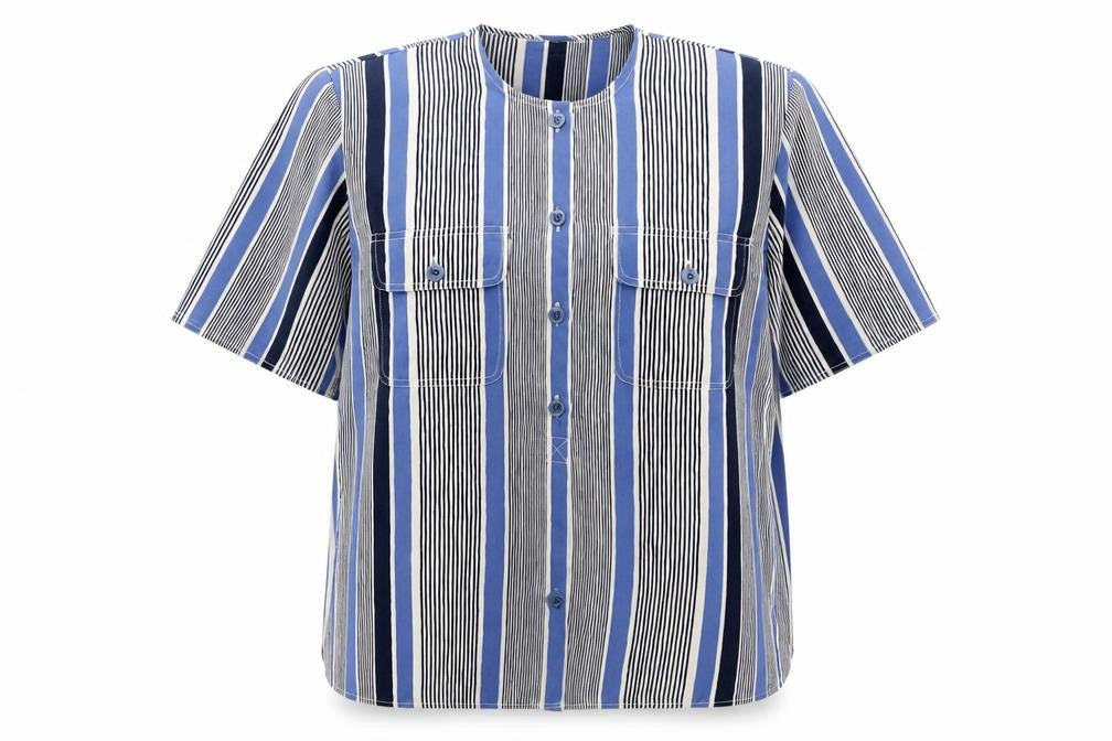 Front view of Windsmoor Women's Blue Striped Button-Up Shirt, size 12