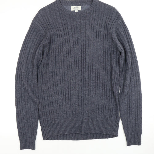 Men's Blue Cable-Knit Pullover Jumper, Size S