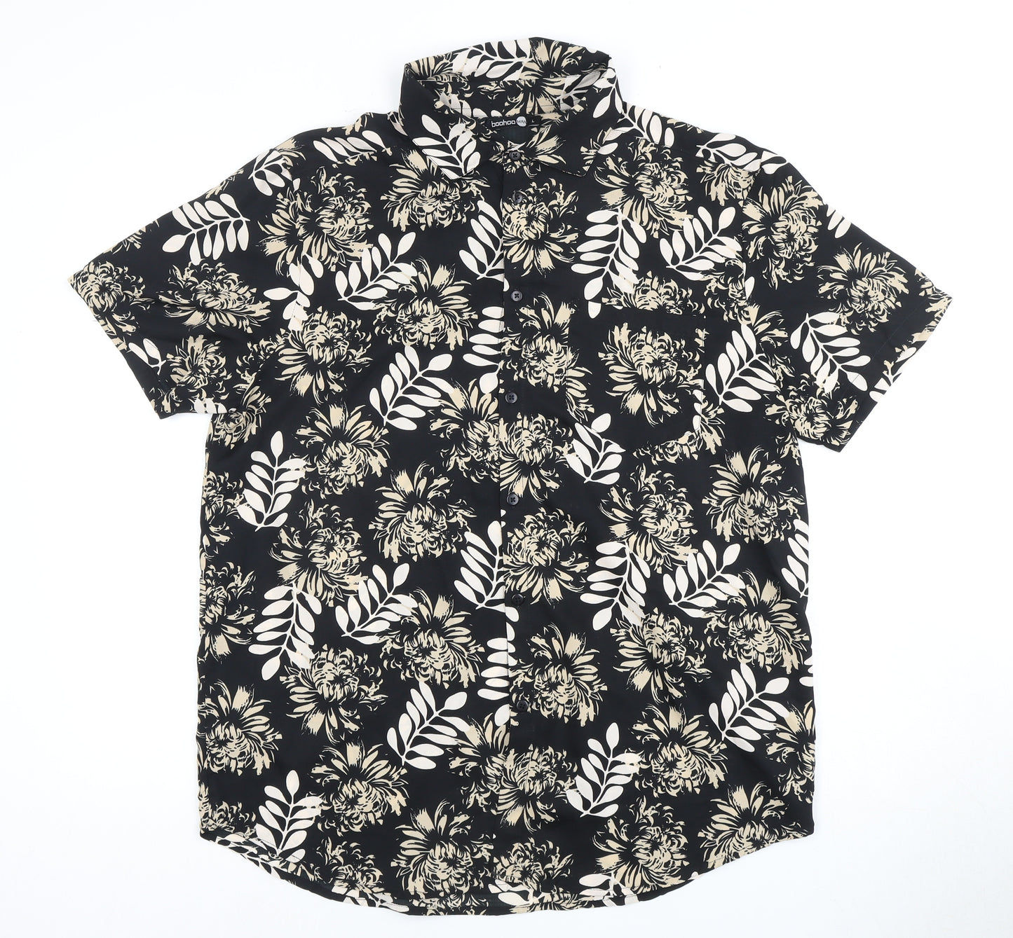 Boohoo Men's Black Floral Short Sleeve Shirt Size 7