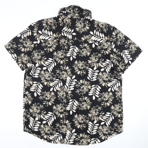 Boohoo Men's Black Floral Short Sleeve Shirt Size 7