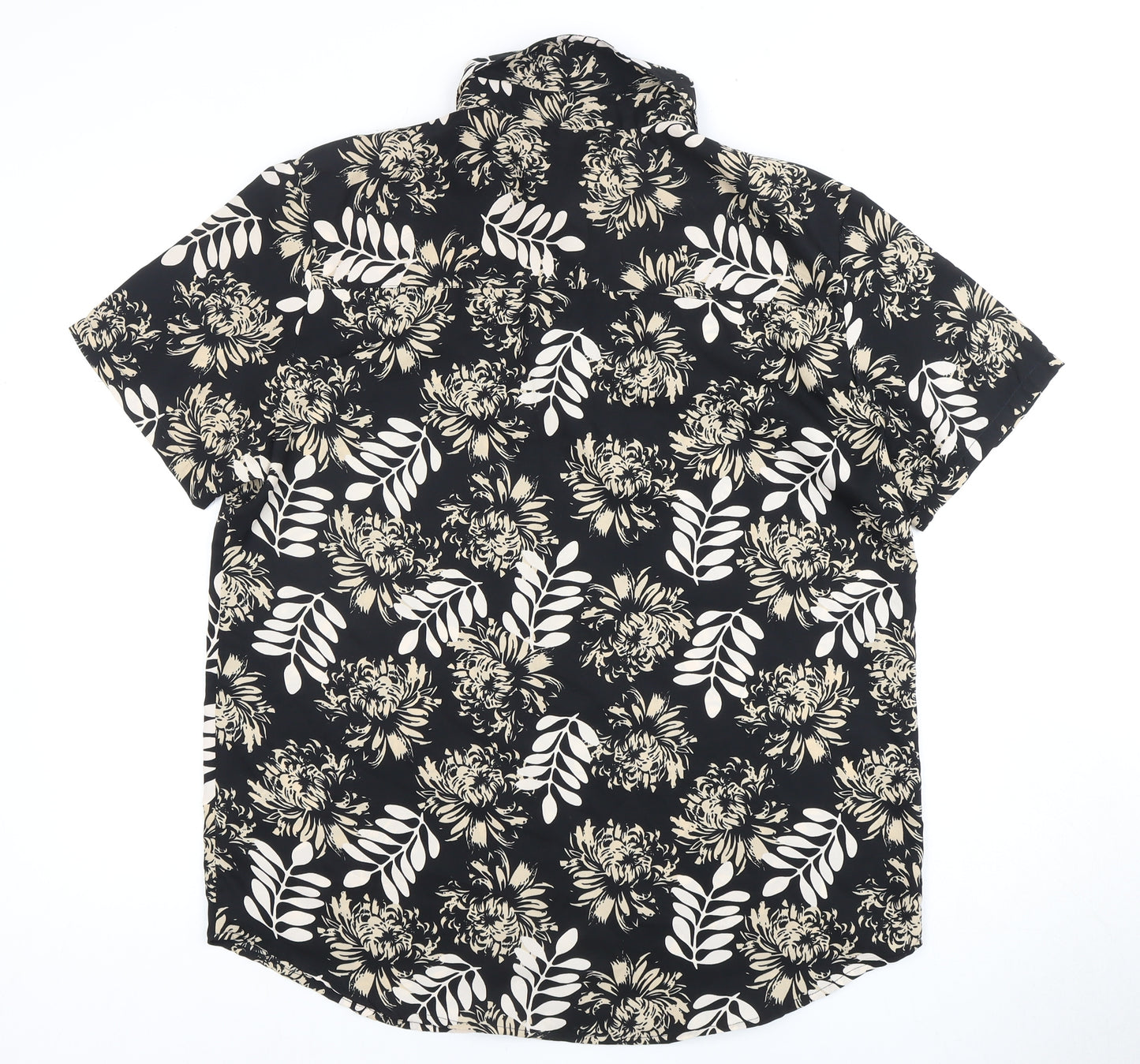 Boohoo Men's Black Floral Short Sleeve Shirt Size 7