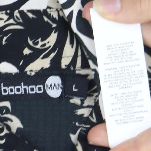 Boohoo Men's Black Floral Short Sleeve Shirt Size 7