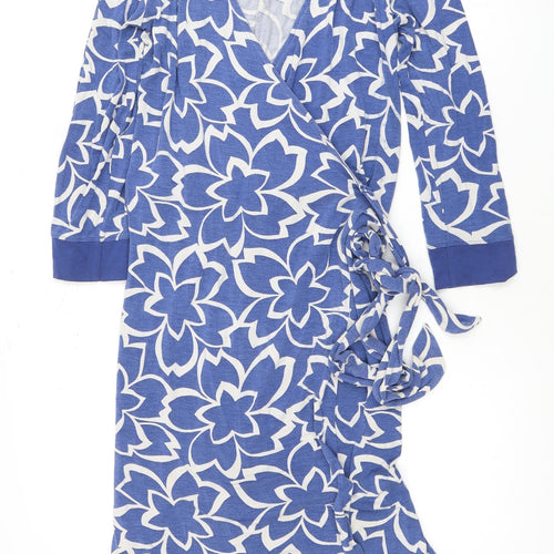 Boden Women's Blue Floral Wrap Dress 8L Long Sleeve