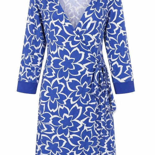 Boden Women's Blue Floral Wrap Dress 8L Long Sleeve