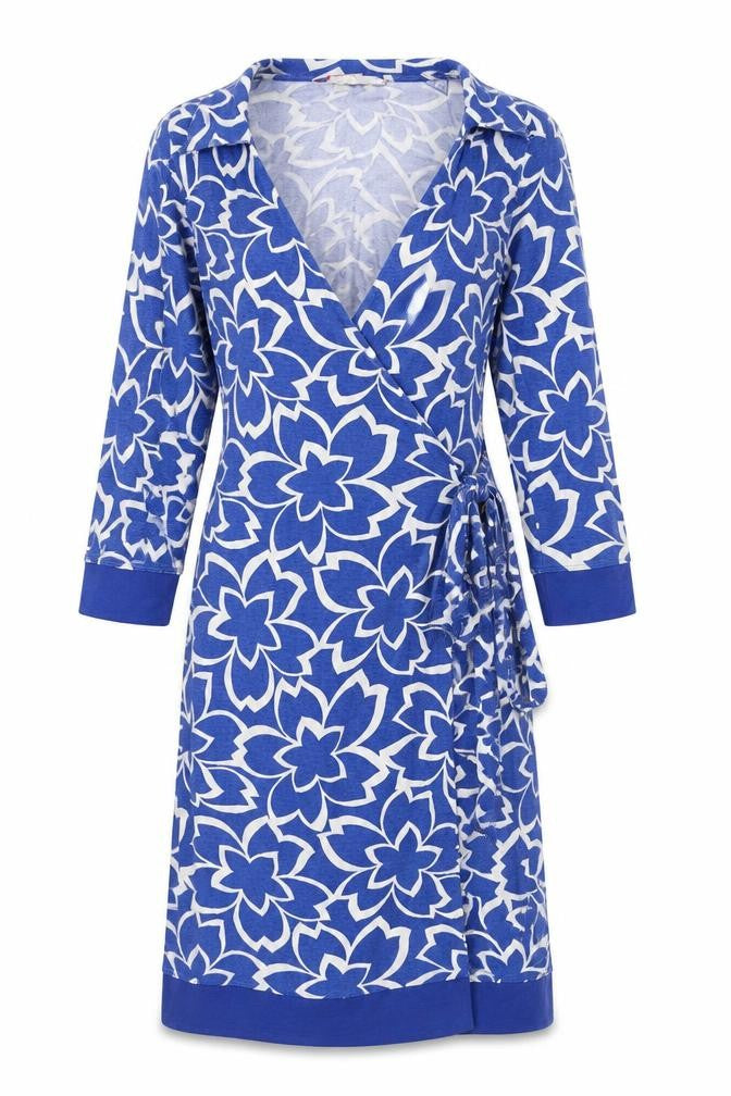 Boden Women's Blue Floral Wrap Dress 8L Long Sleeve