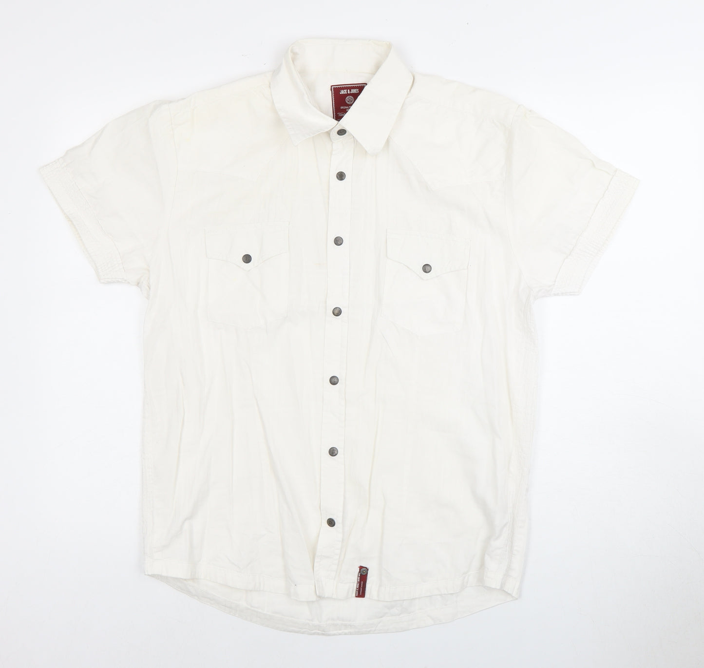 Jack & Jones Men's White Casual Short Sleeve Shirt
