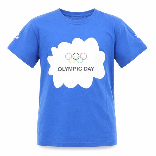 Front view of Adidas boys’ blue olympic day t-shirt, size 11-12, years