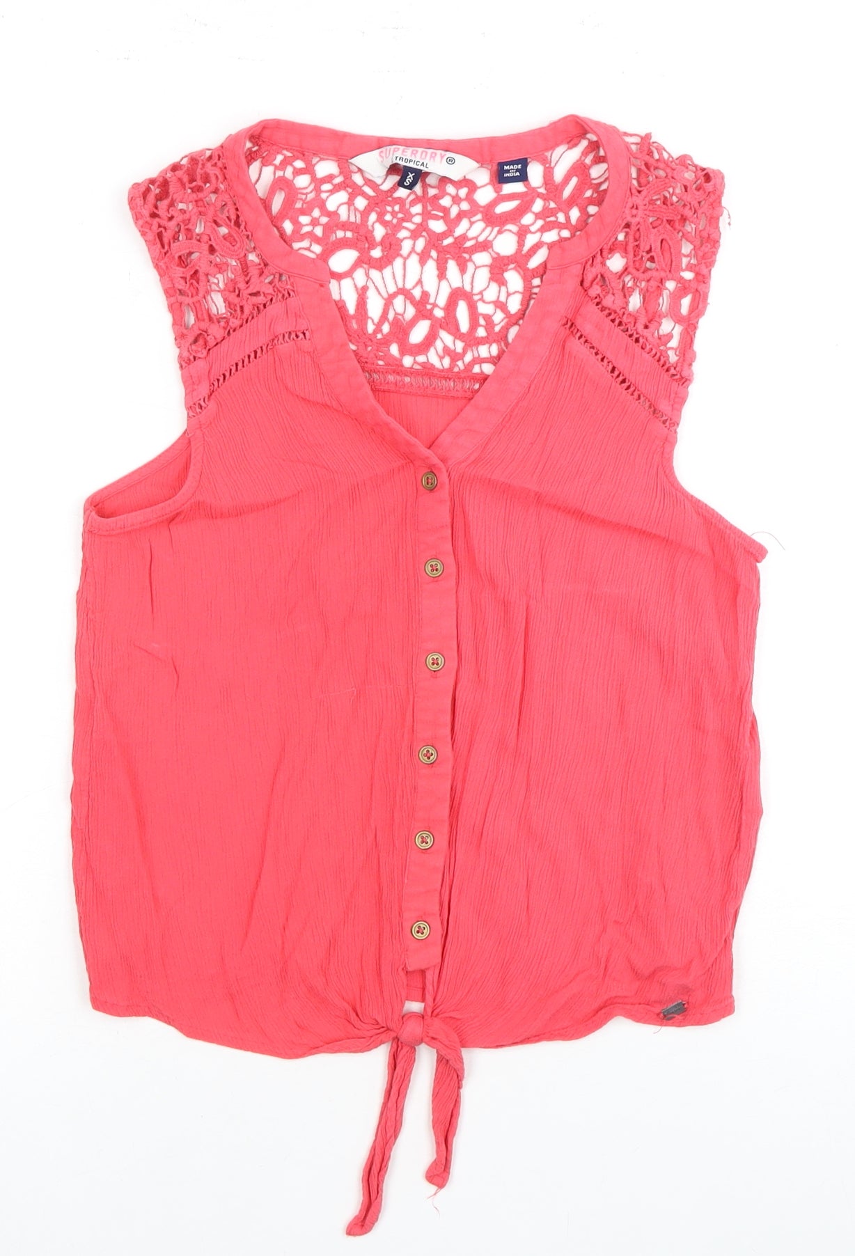 Superdry Women's Pink Crochet Crop Blouse XS