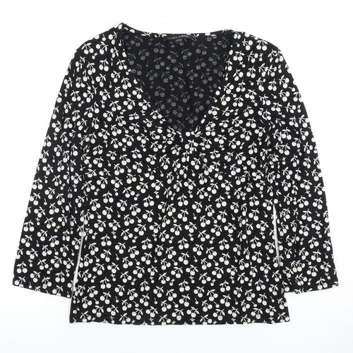 Laura Ashley Women's Black Floral V-Neck Blouse Size 12
