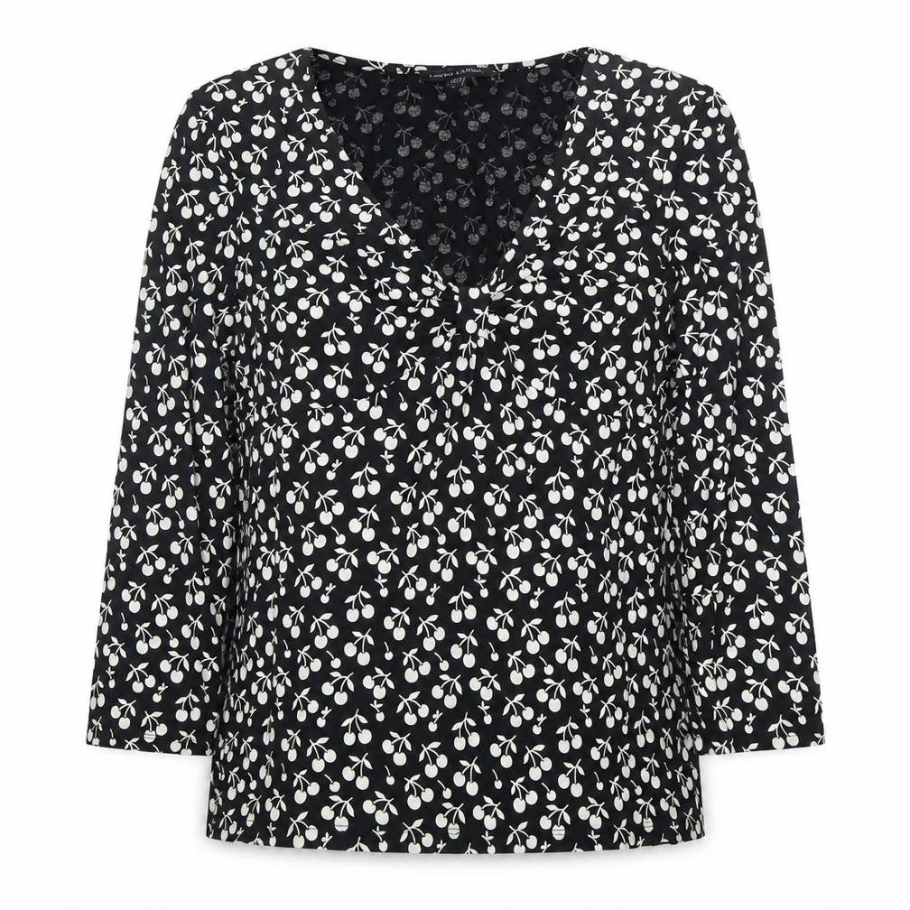 Laura Ashley Women's Black Floral V-Neck Blouse Size 12