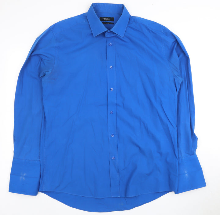 Dehavilland Men's Blue Long Sleeve Dress Shirt 42