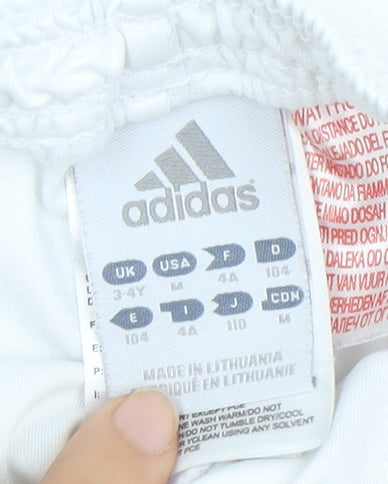 adidas Boys White Elastic Waist Shorts 3-4 Years
