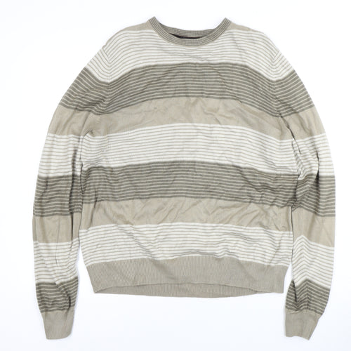 Marks and Spencer Men's Beige Striped Pullover Jumper M